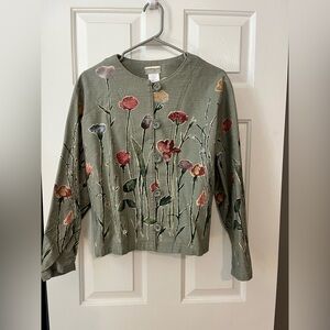 Vintage cold water creek cotton jacket. Size Large. Light green. Floral details.